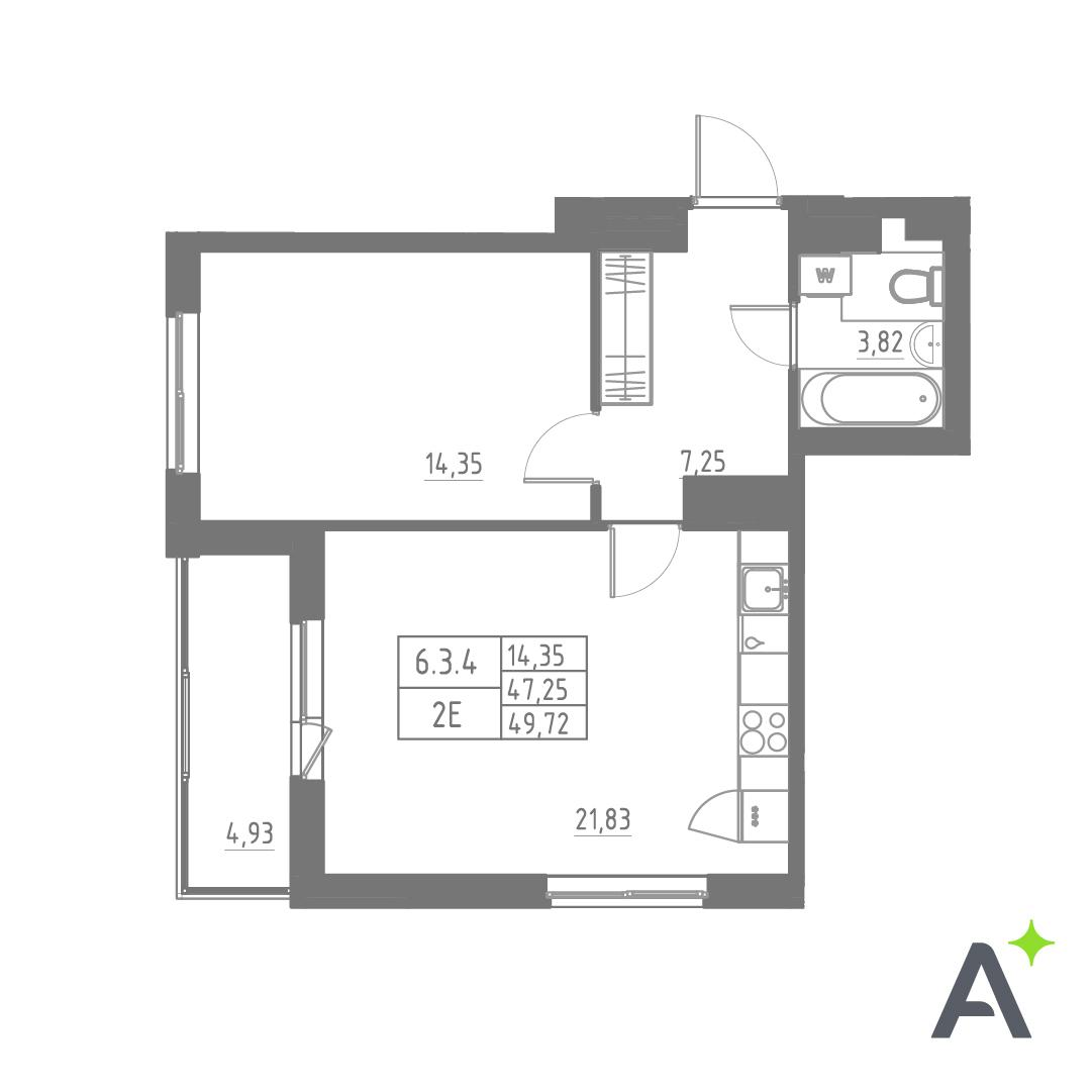 Студия 49 м2 в ЖК Аквилон SOLAR корпус null этаж 3