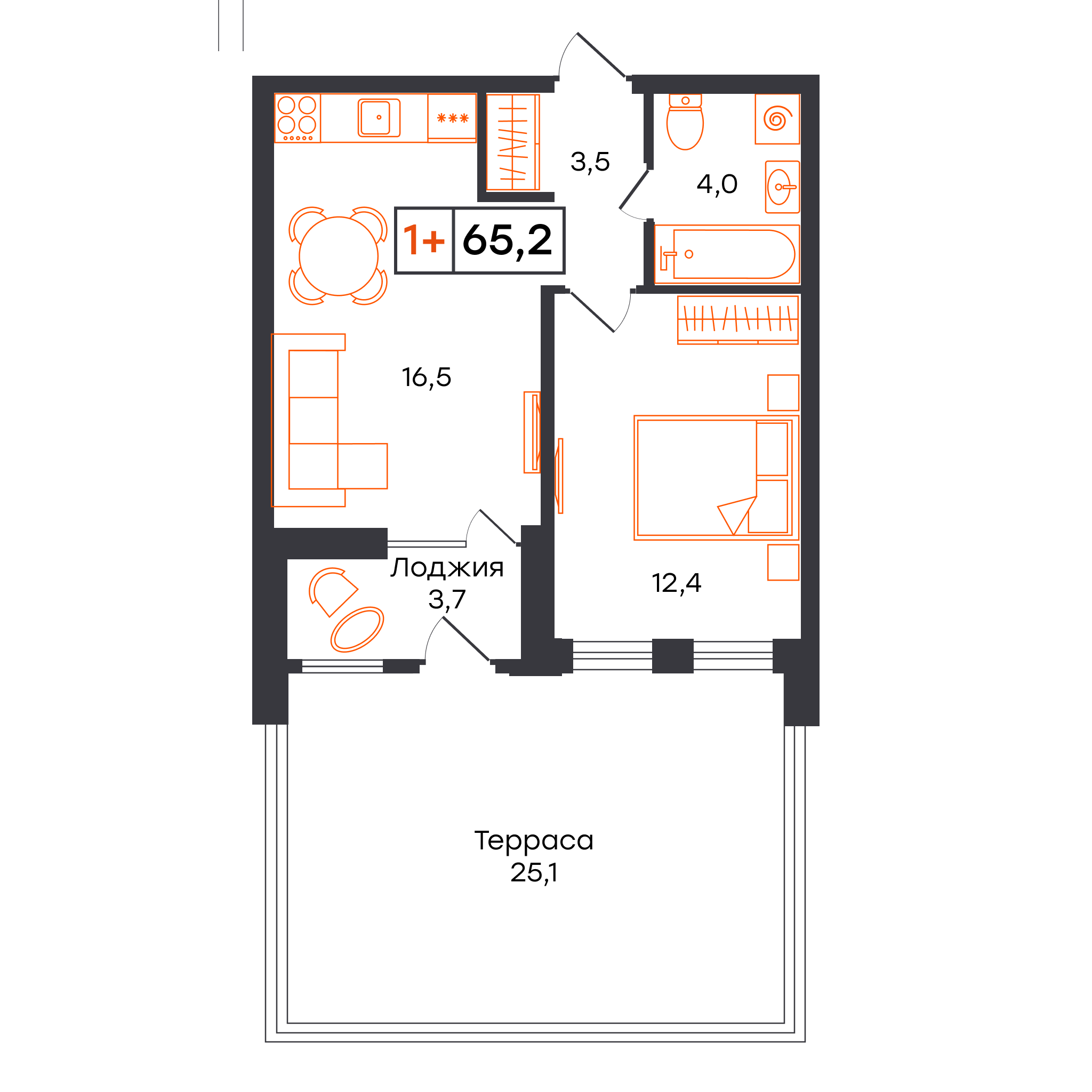 1-комнатная 65 м2 в ЖК УНО. Умный квартал корпус null этаж 1