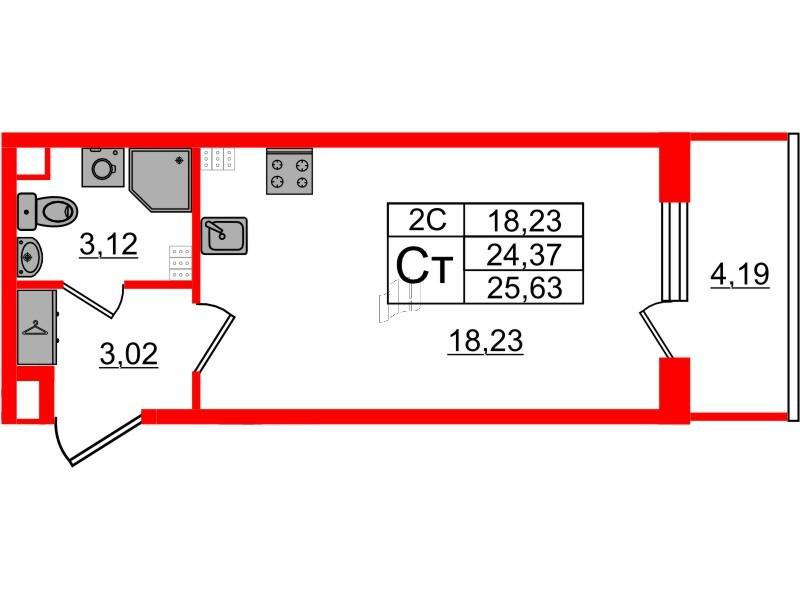 Студия 24 м2 в ЖК Парадный ансамбль корпус null этаж 5