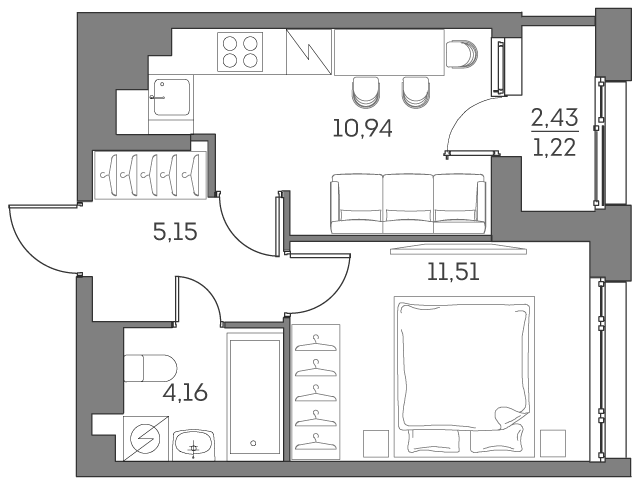 1-комнатная 32 м2 в ЖК Аквилон Beside 2.0 корпус null этаж 13