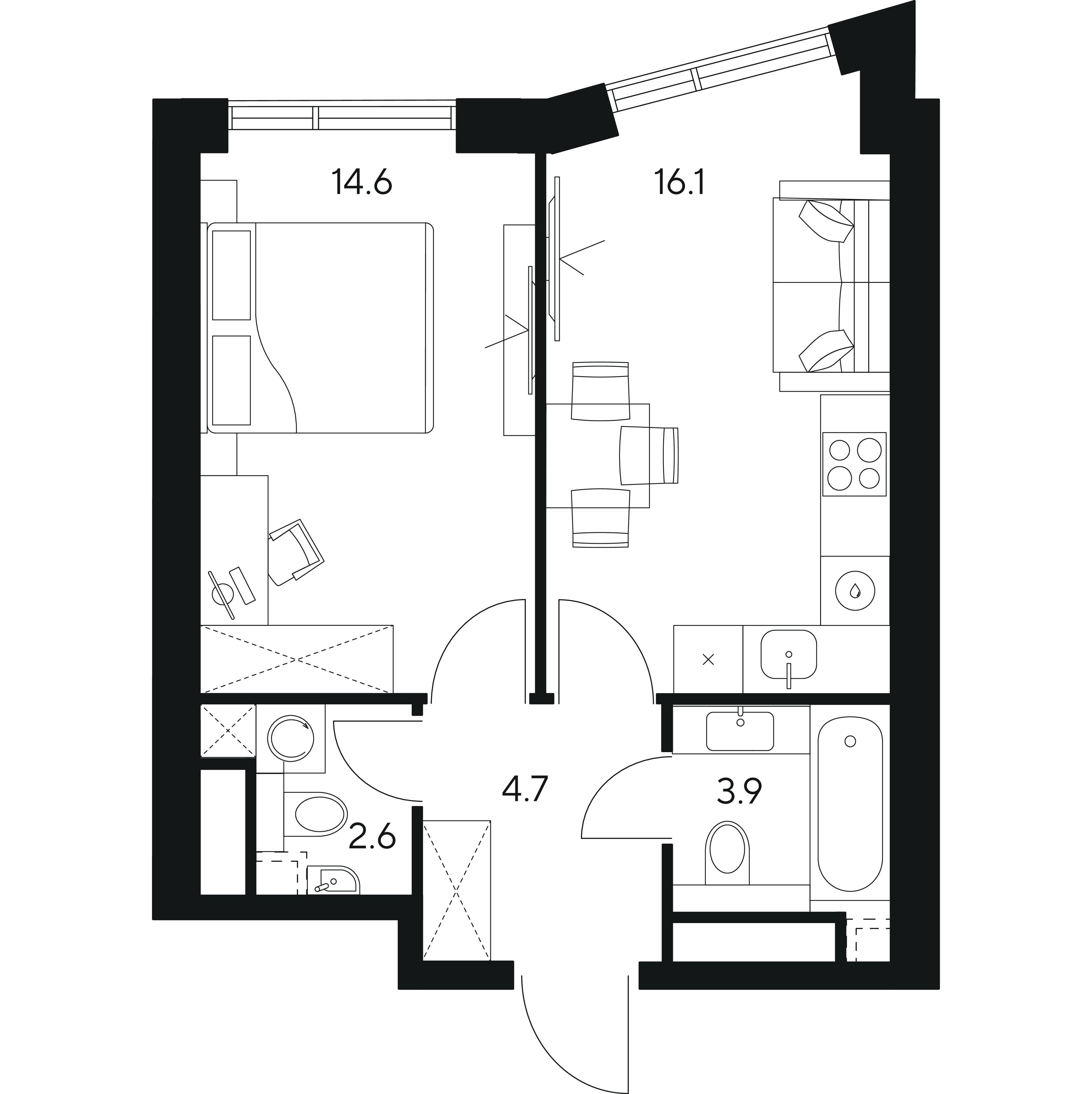 1-комнатная 41 м2 в ЖК Нексус от Аквилон корпус null этаж 33
