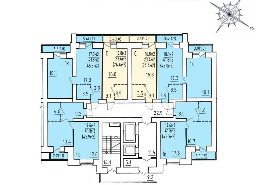 1-комнатная 45.3 м2 в ЖК undefined корпус null этаж 6