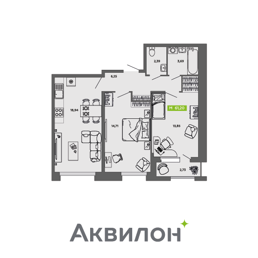 Студия 61 м2 в ЖК Аквилон CITY Towers корпус null этаж 2