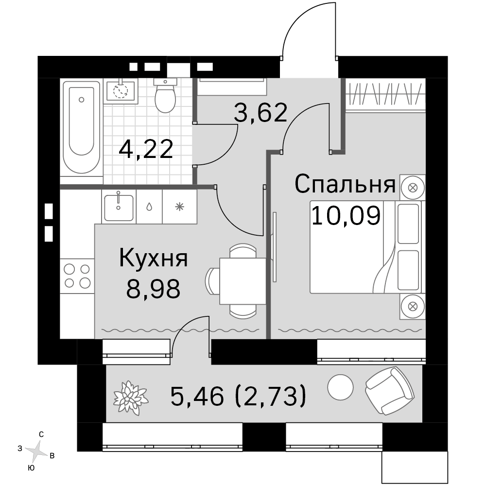 1-комнатная 29 м2 в ЖК Жаворонки Клаб корпус null этаж 4