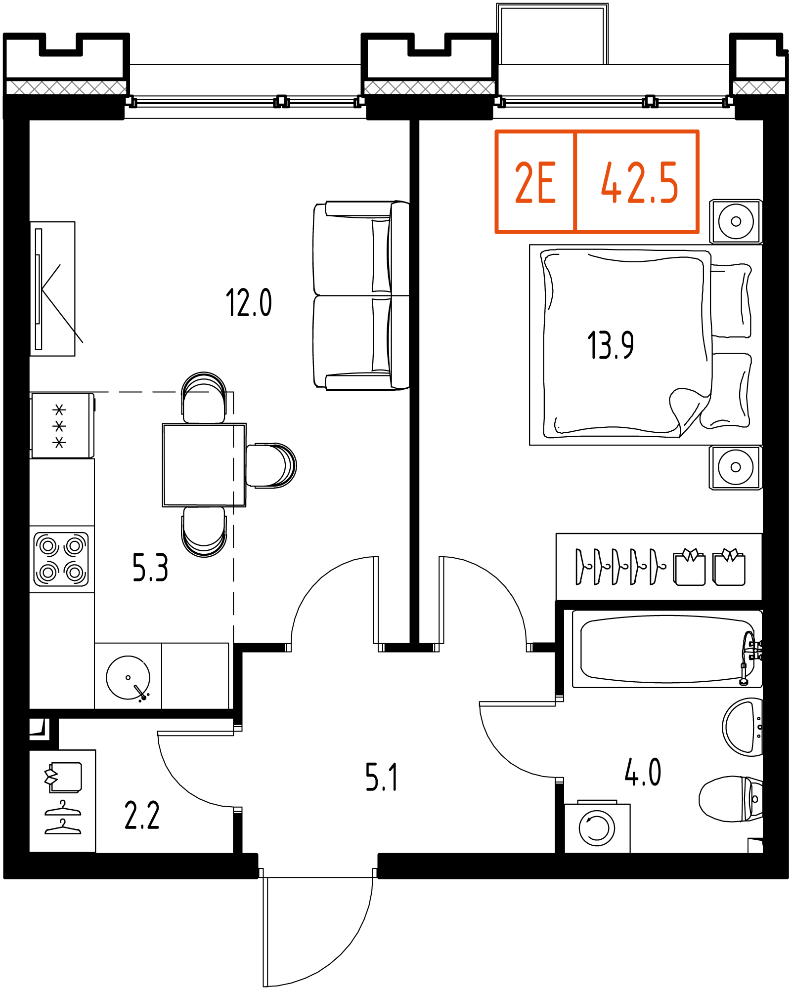 1-комнатная 42 м2 в ЖК Skolkovo One корпус null этаж 2