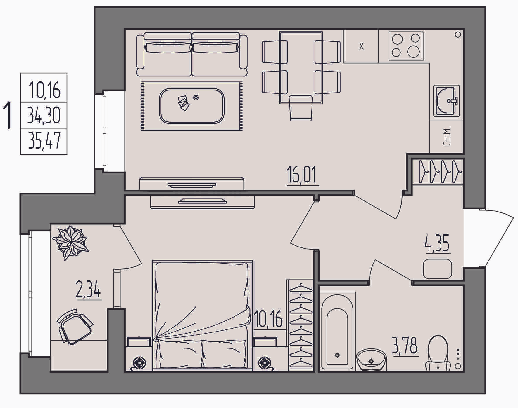 1-комнатная 35 м2 в ЖК Герои поколений корпус null этаж 3