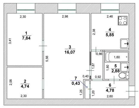 2-комнатная 42.6 м2 в ЖК undefined корпус null этаж 2