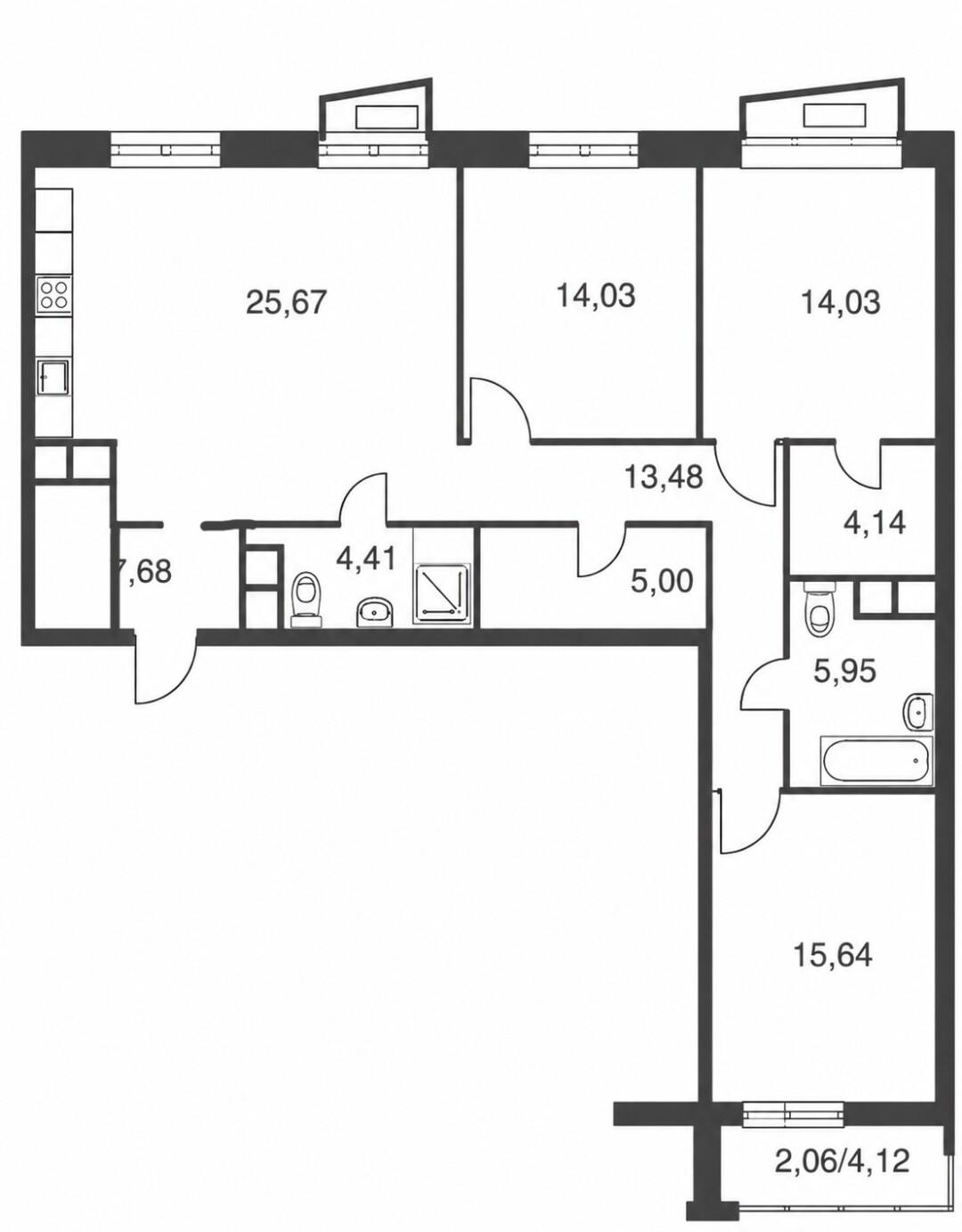 4-комнатная 113 м2 в ЖК undefined корпус null этаж 10