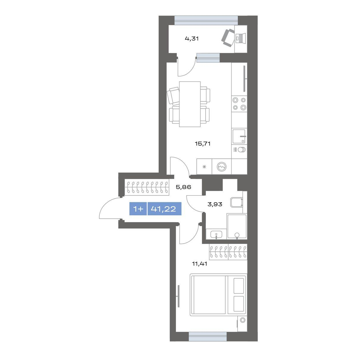 1-комнатная 41 м2 в ЖК Пятнашка корпус null этаж 1