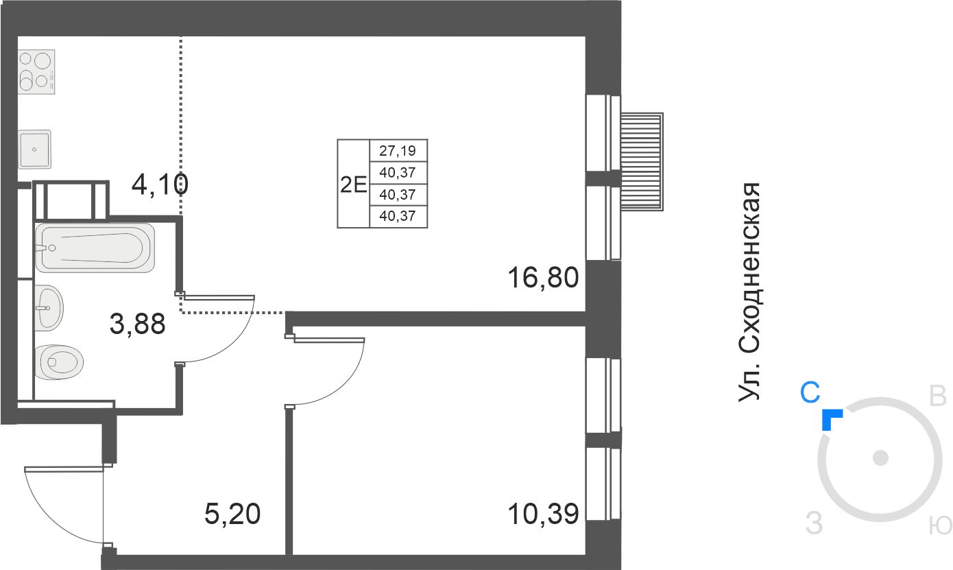 2-комнатная 40 м2 в ЖК Большое Путилково (УРАЛСИБ) корпус null этаж 23