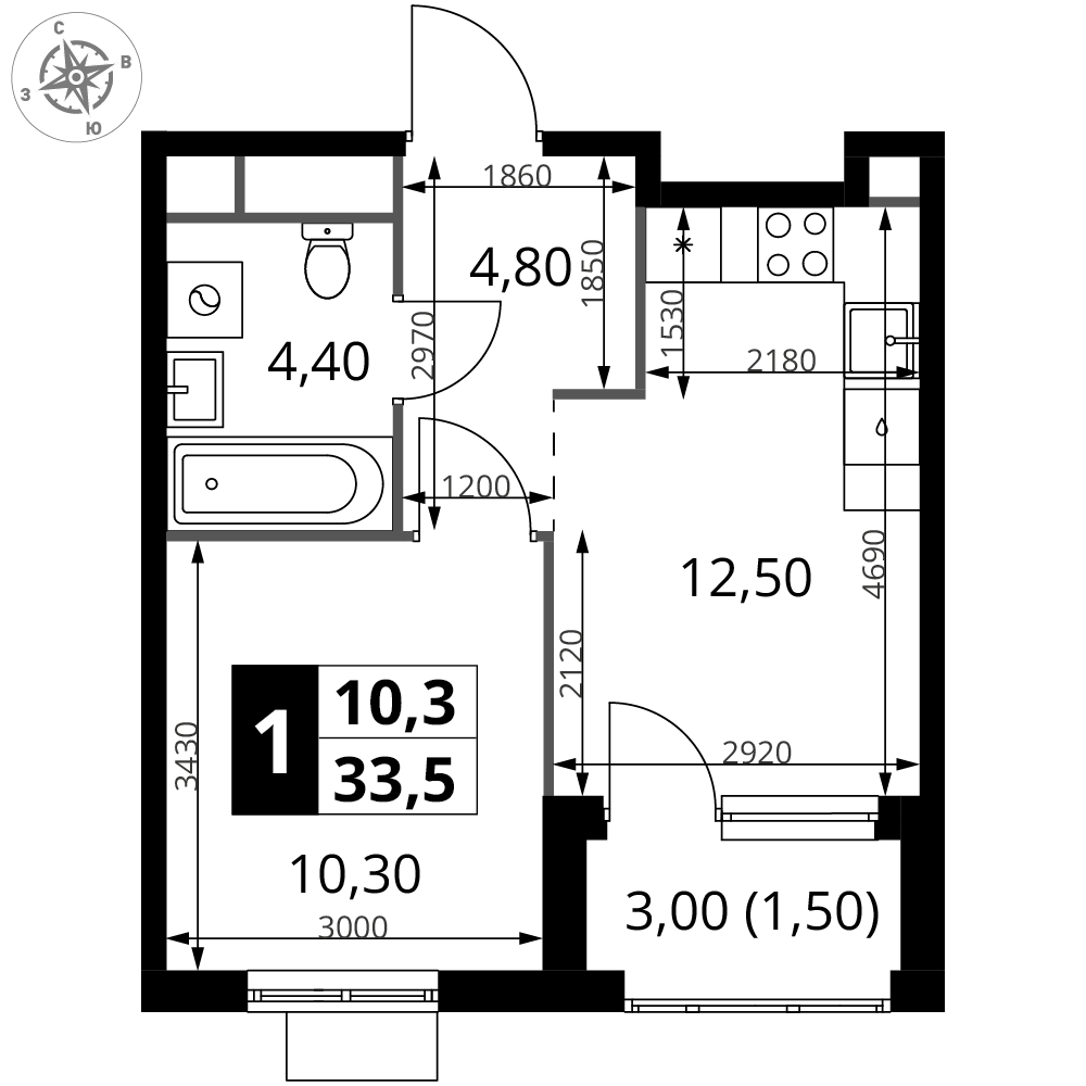1-комнатная 33 м2 в ЖК 1-й Химкинский корпус null этаж 10