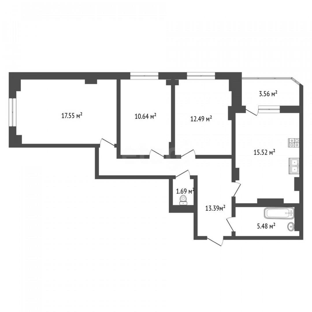 3-комнатная 80.3 м2 в ЖК undefined корпус null этаж 7