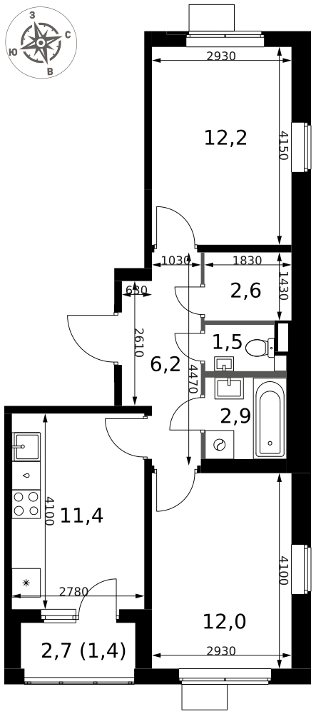 2-комнатная 50 м2 в ЖК 1-й Химкинский корпус null этаж 10