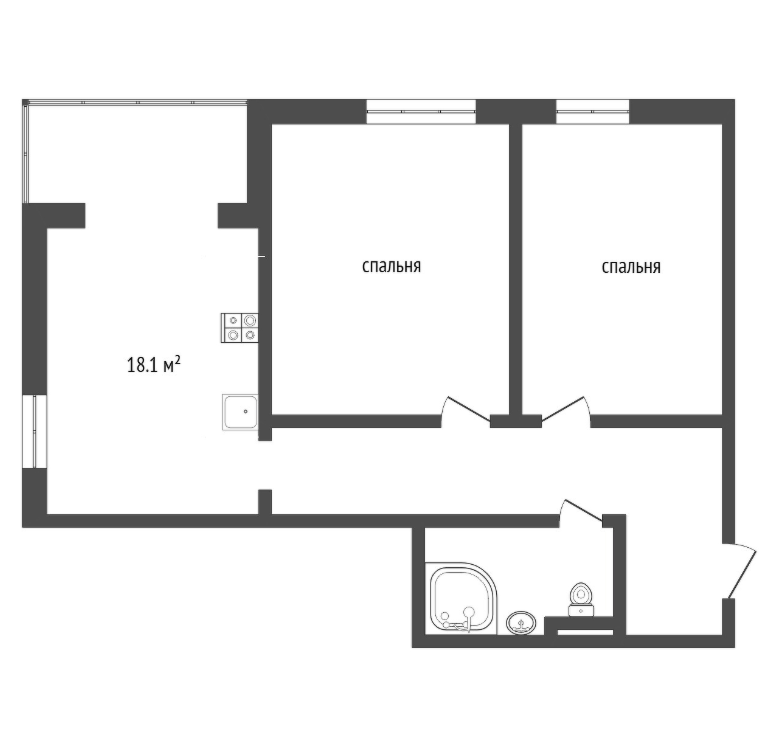 2-комнатная 55 м2 в ЖК undefined корпус null этаж 3