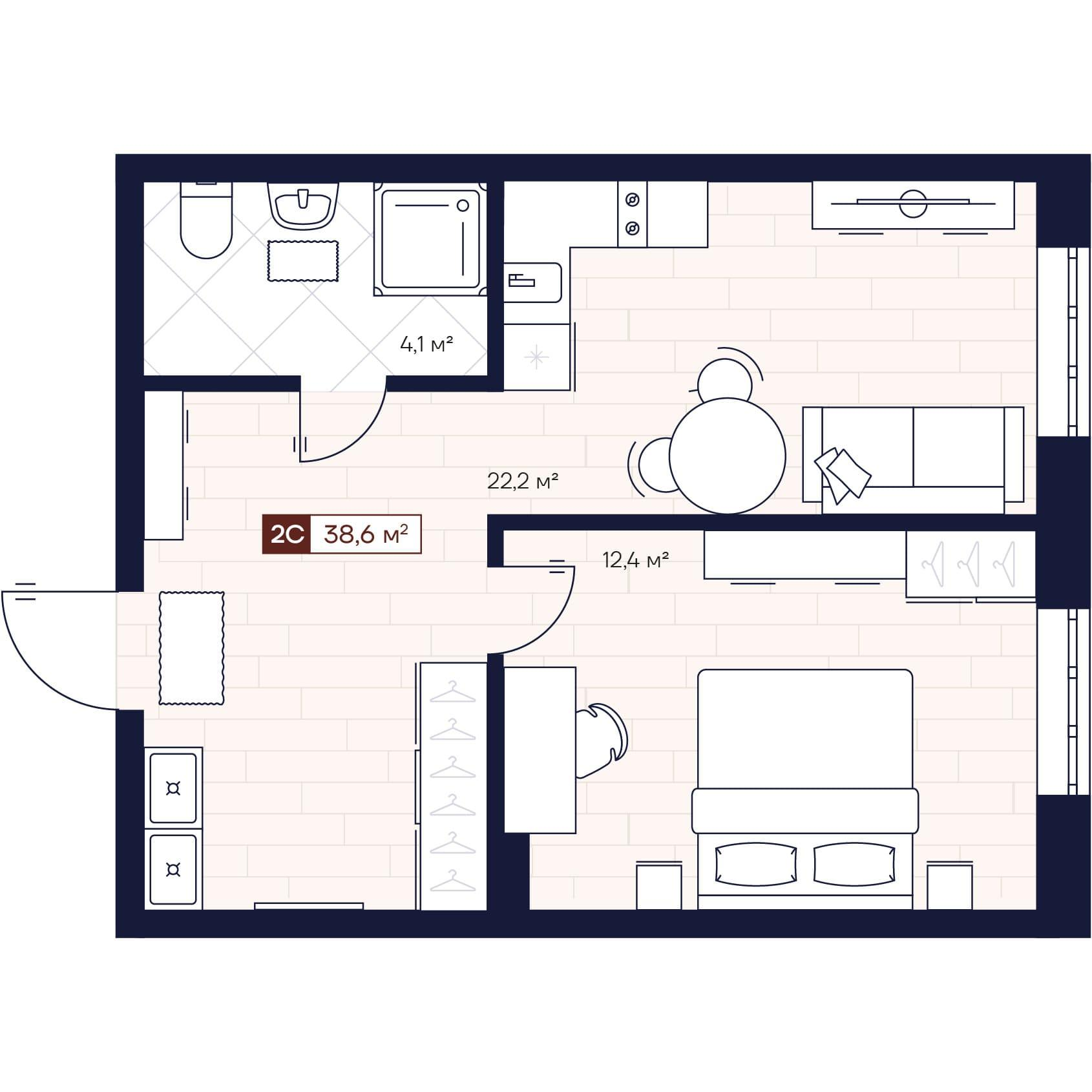 2-комнатная 38 м2 в ЖК Apartville на Кошурникова корпус null этаж 4