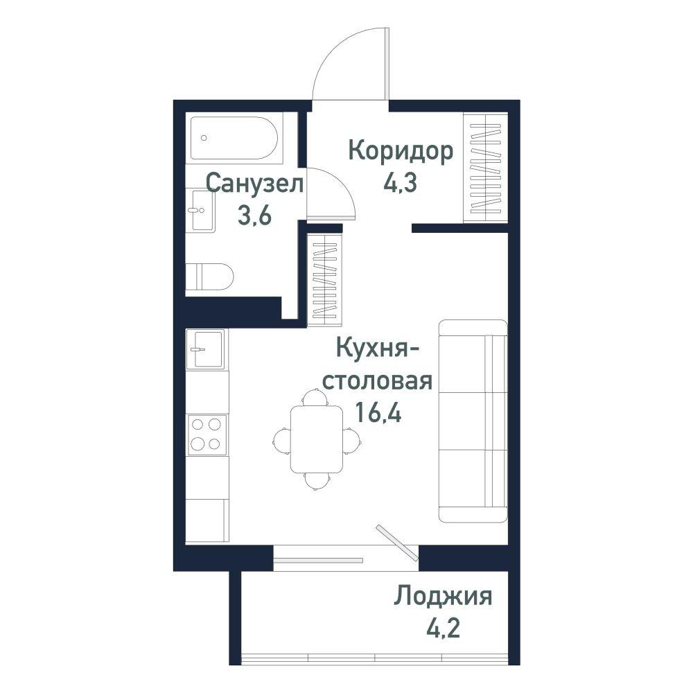 Студия 24.2 м2 в ЖК undefined корпус null этаж 5