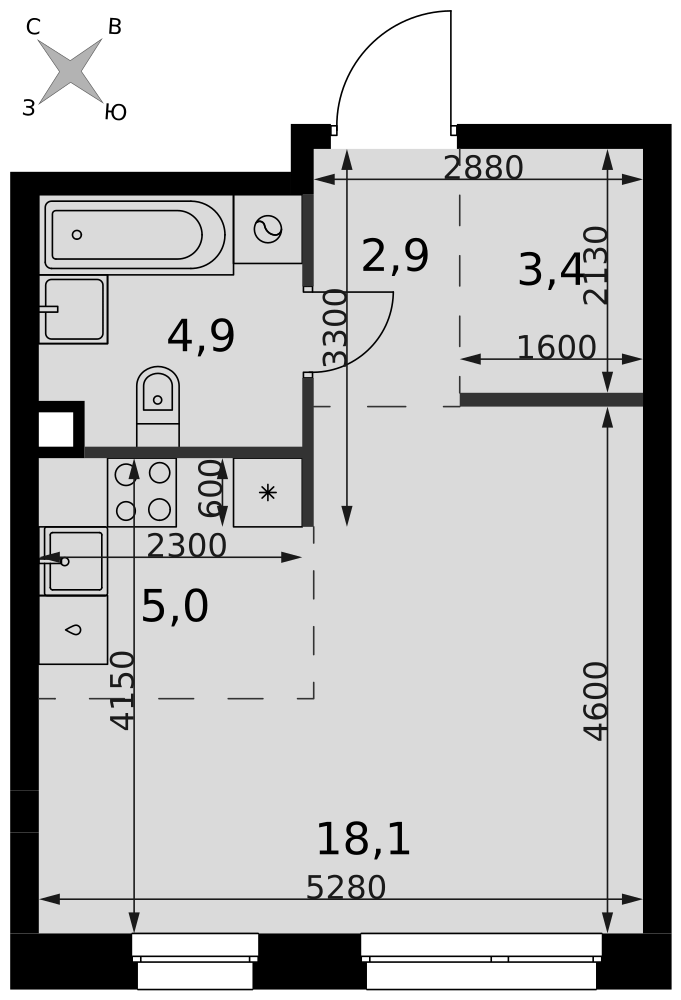 Студия 34 м2 в ЖК Симоновский Вал корпус null этаж 7