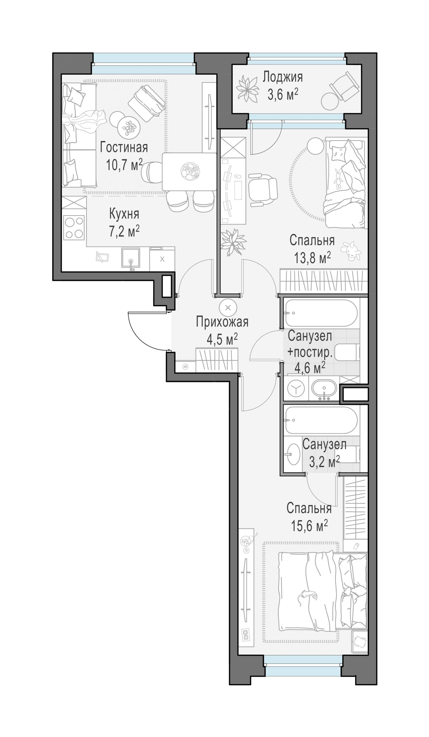 3-комнатная 61 м2 в ЖК Жилые кварталы «Белый Град» корпус null этаж 9
