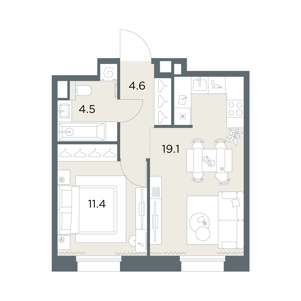 1-комнатная 39 м2 в ЖК Станиславский корпус null этаж 5