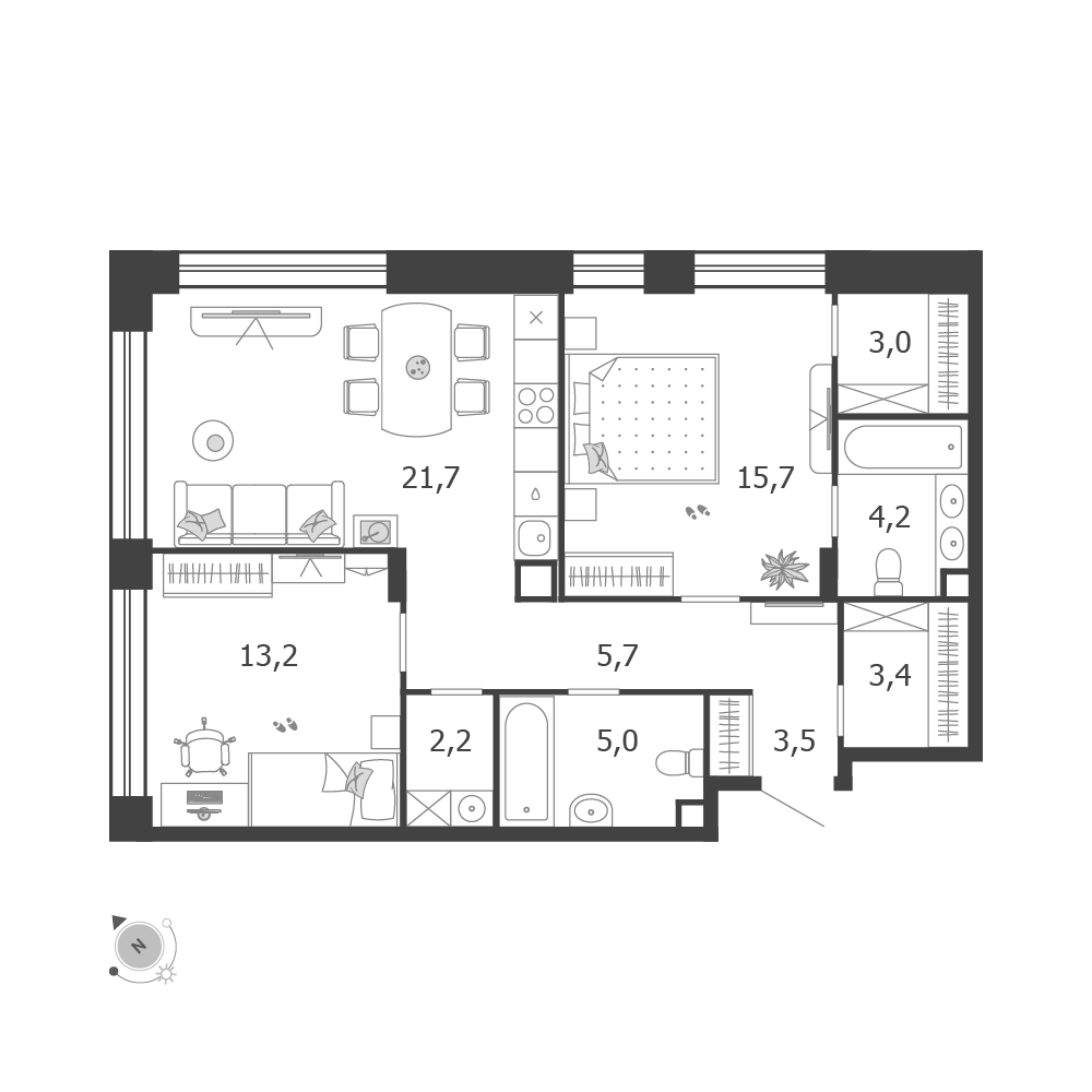 2-комнатная 77 м2 в ЖК Шагал корпус null этаж 2