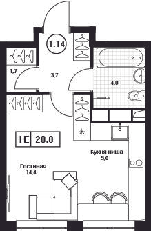 Студия 28 м2 в ЖК Пушкино Град корпус null этаж 12