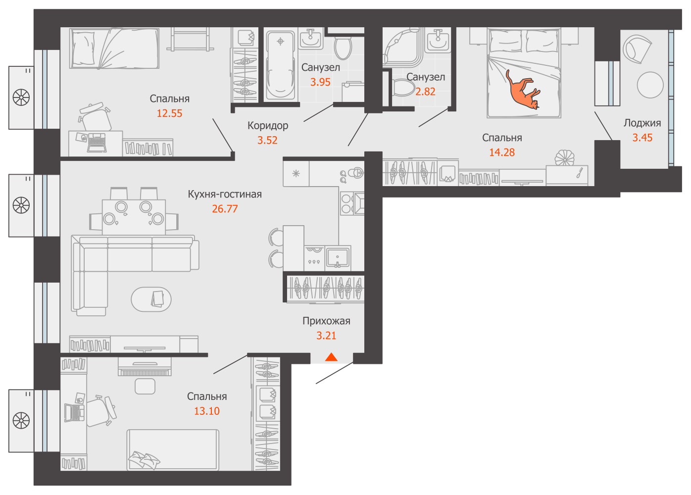4-комнатная 82 м2 в ЖК Зарядное корпус null этаж 1