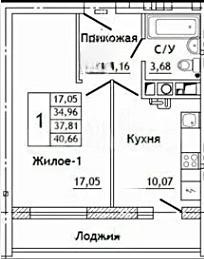 1-комнатная 42.2 м2 в ЖК undefined корпус null этаж 8