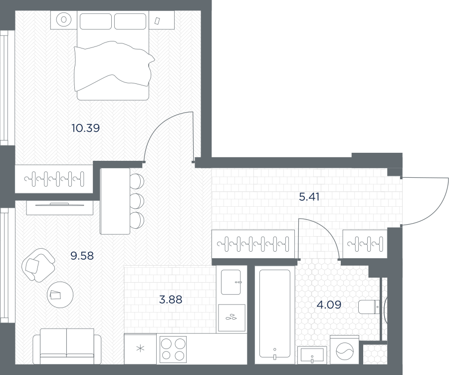 1-комнатная 33 м2 в ЖК TATE корпус null этаж 47