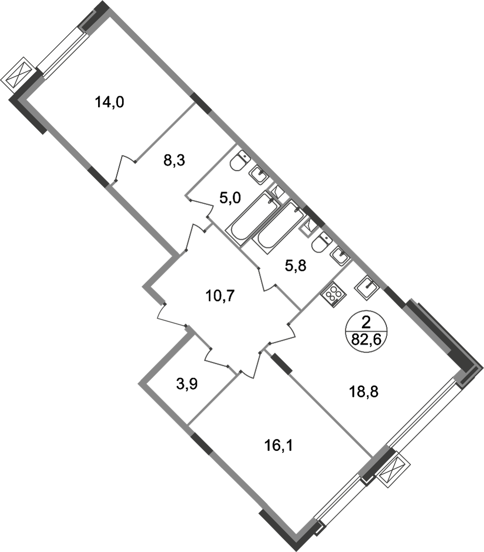 2-комнатная 82 м2 в ЖК Резиденции Сколково корпус null этаж 1