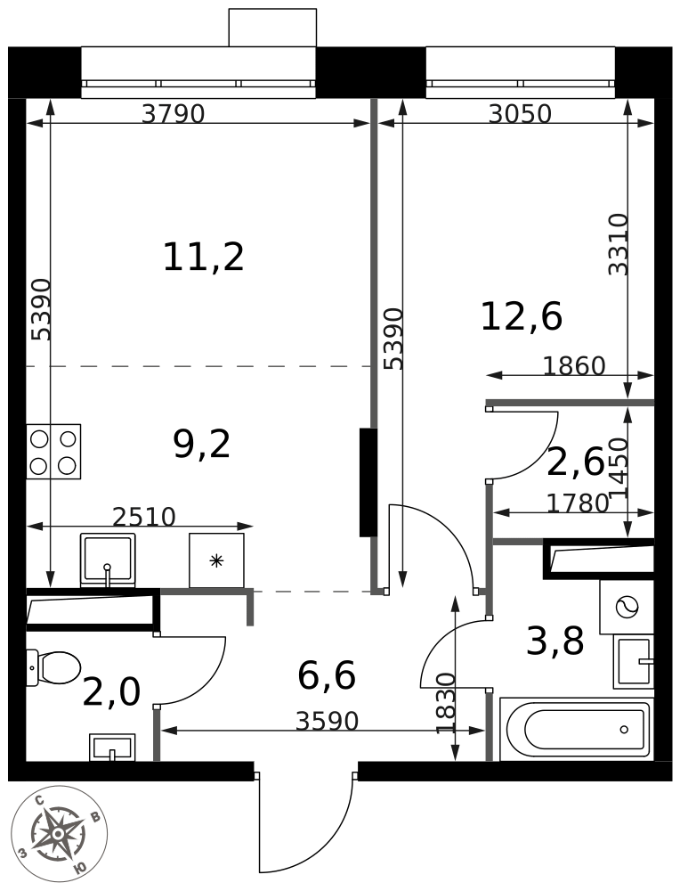 2-комнатная 48 м2 в ЖК 1-й Саларьевский корпус null этаж 10