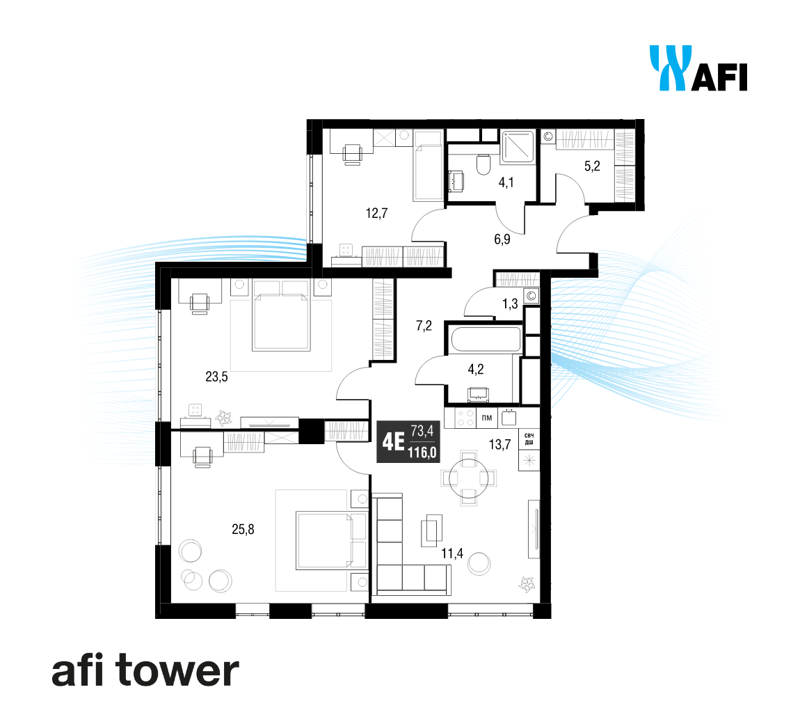 Студия 115 м2 в ЖК AFI Tower корпус null этаж 45