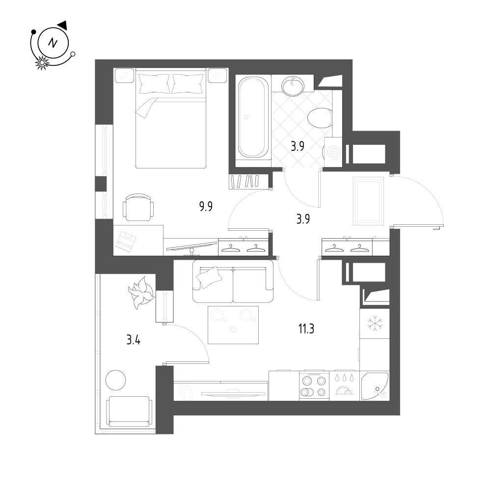 1-комнатная 30 м2 в ЖК Монография корпус null этаж 7