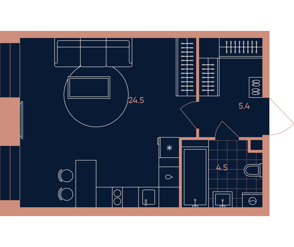 1-комнатная 34 м2 в ЖК ЭРА / Дербеневская 20 корпус null этаж 12