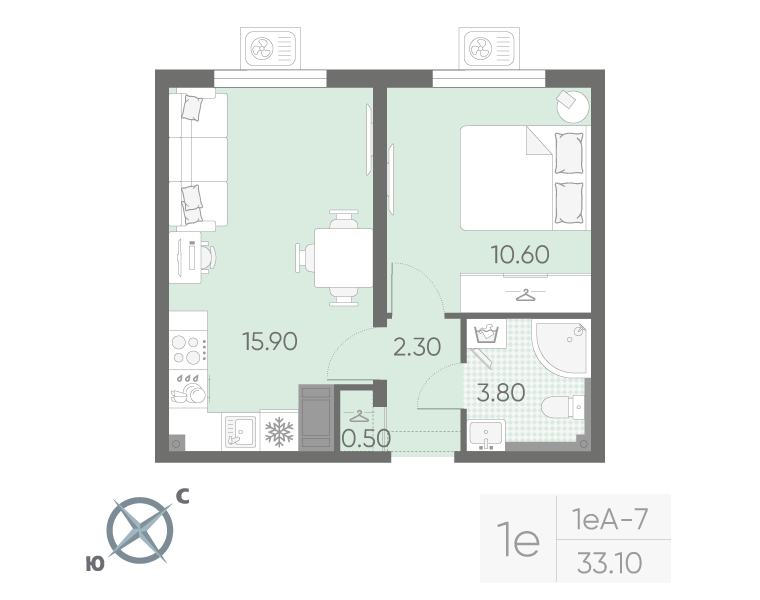1-комнатная 33 м2 в ЖК Зеркальный ручей корпус null этаж 6