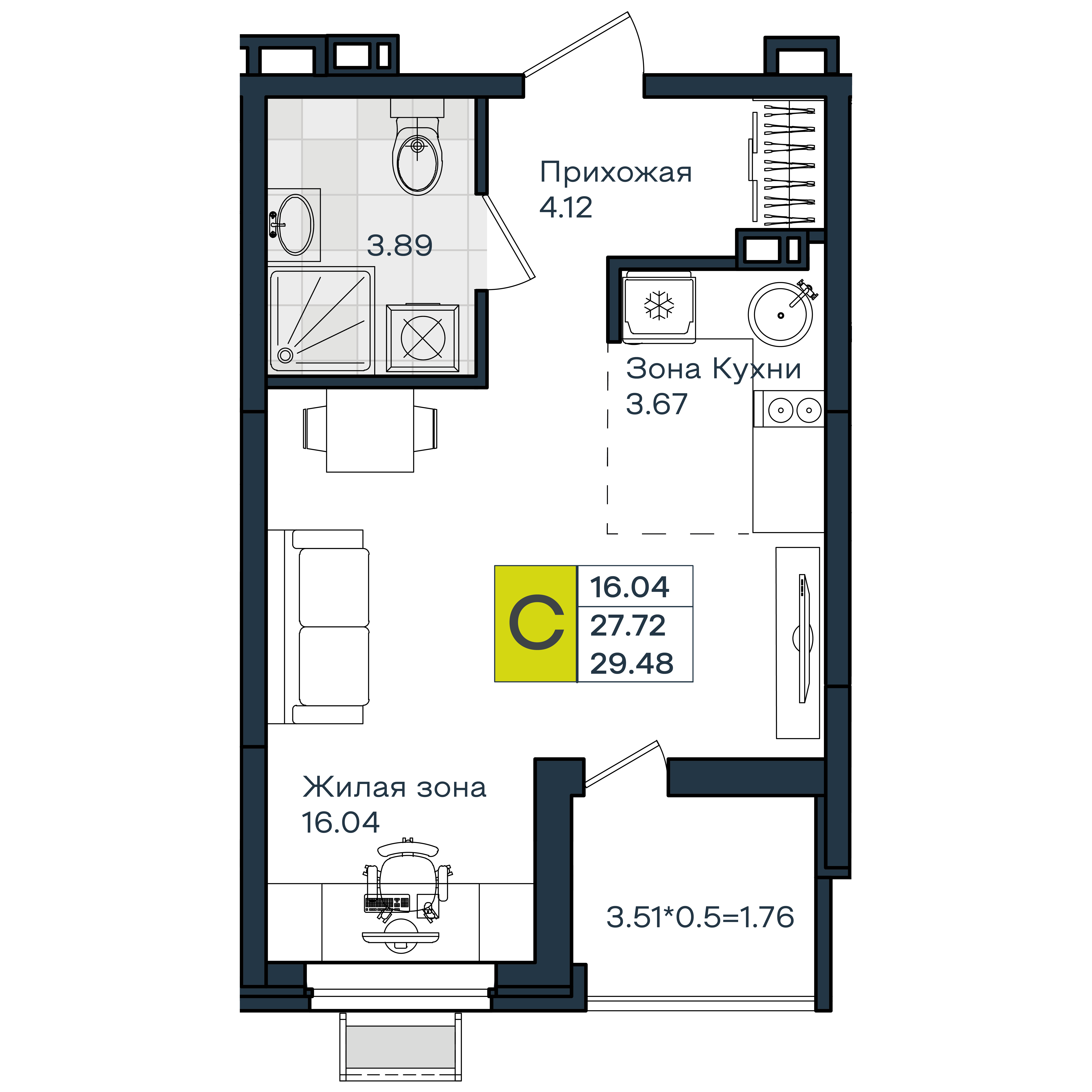 Студия 29 м2 в ЖК МОНО Квартал корпус null этаж 7