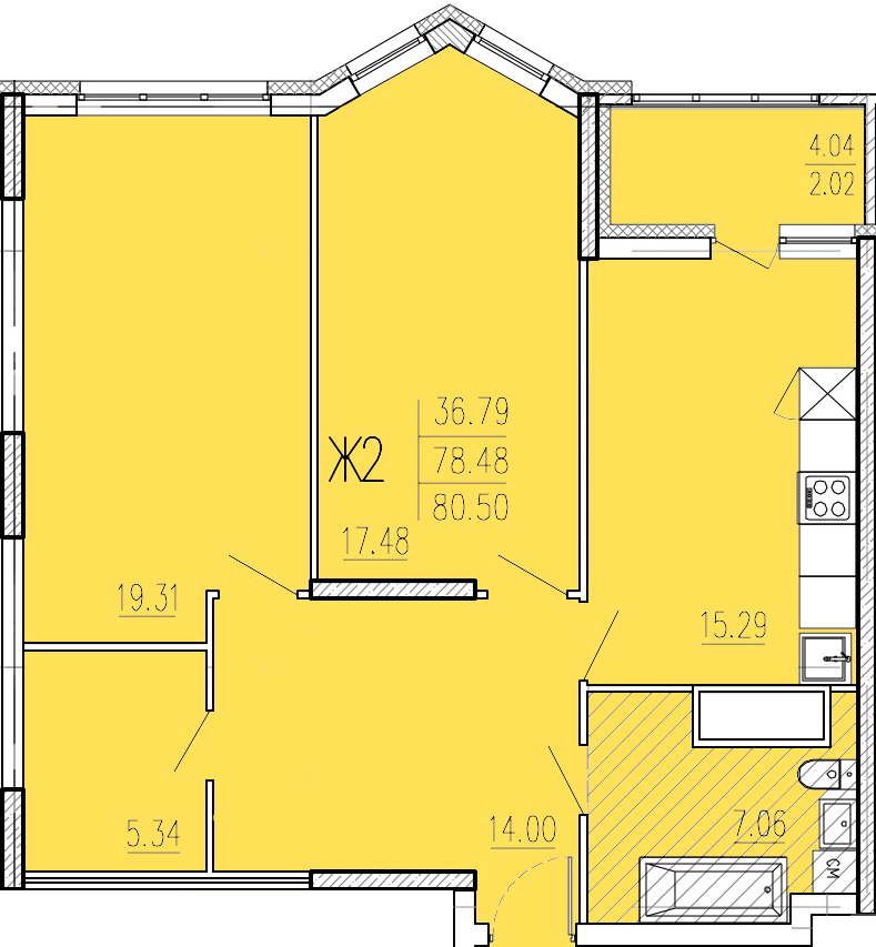 2-комнатная 80 м2 в ЖК Акварель корпус null этаж 12