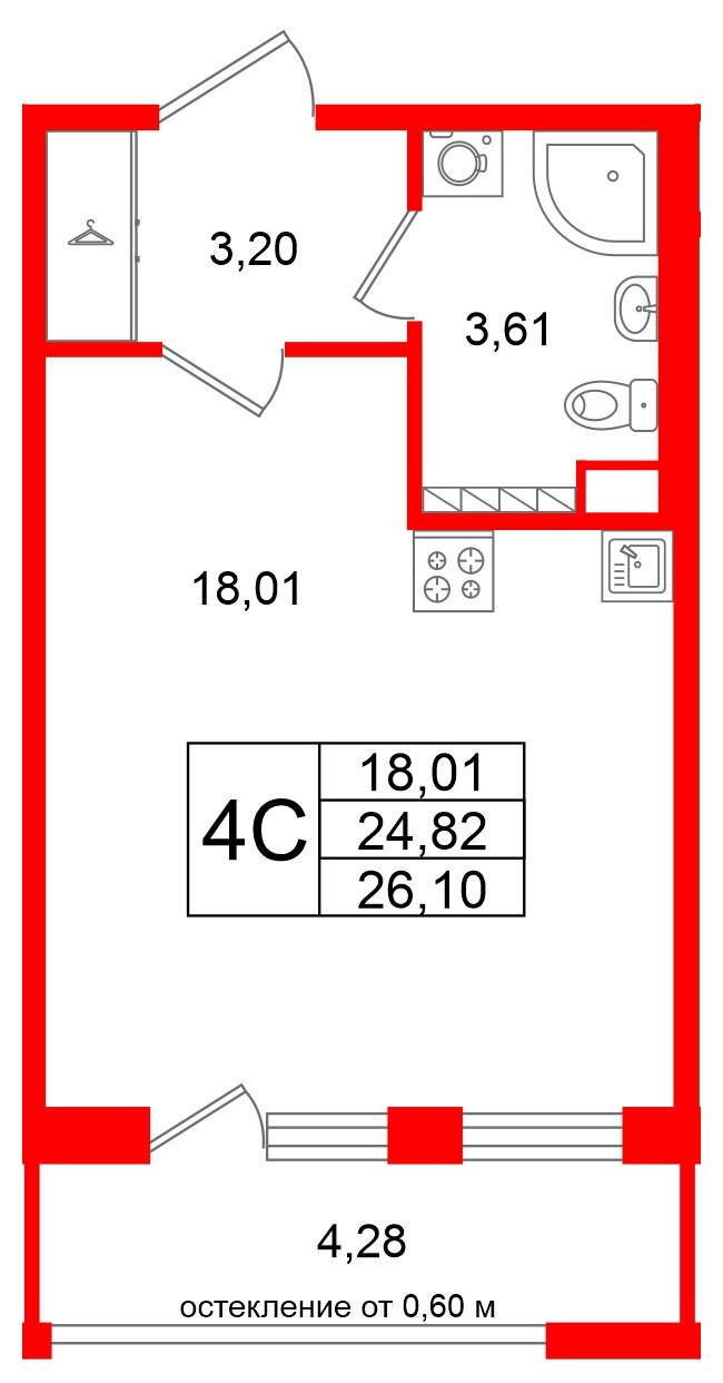 Студия 24 м2 в ЖК Univer City корпус null этаж 3