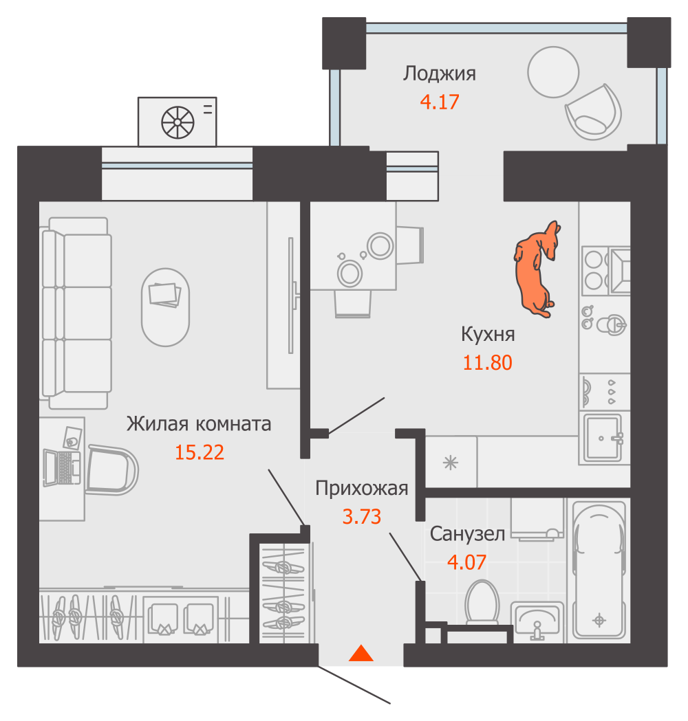 1-комнатная 37 м2 в ЖК ZNAK корпус null этаж 6