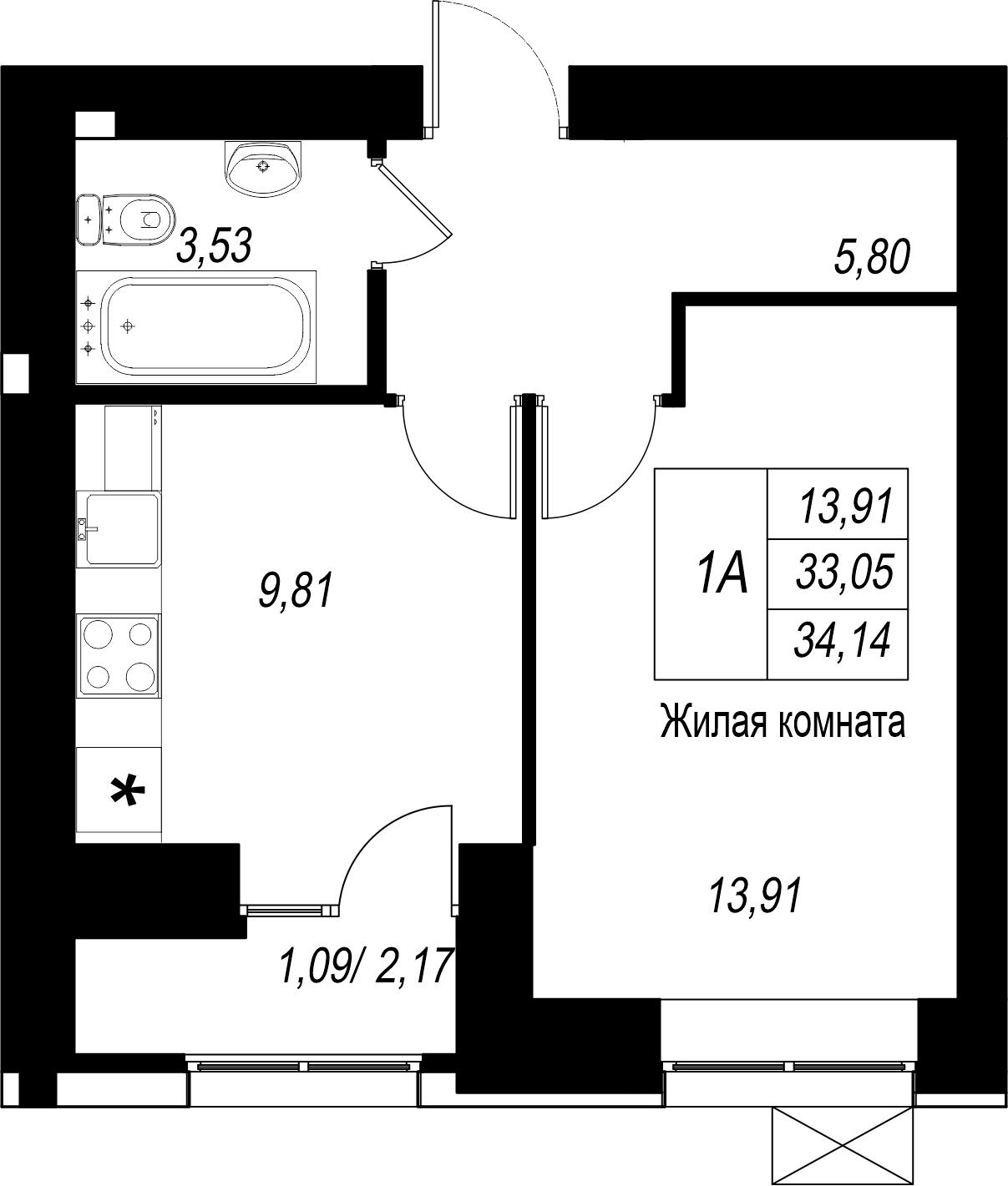 1-комнатная 34 м2 в ЖК Династия корпус null этаж 1