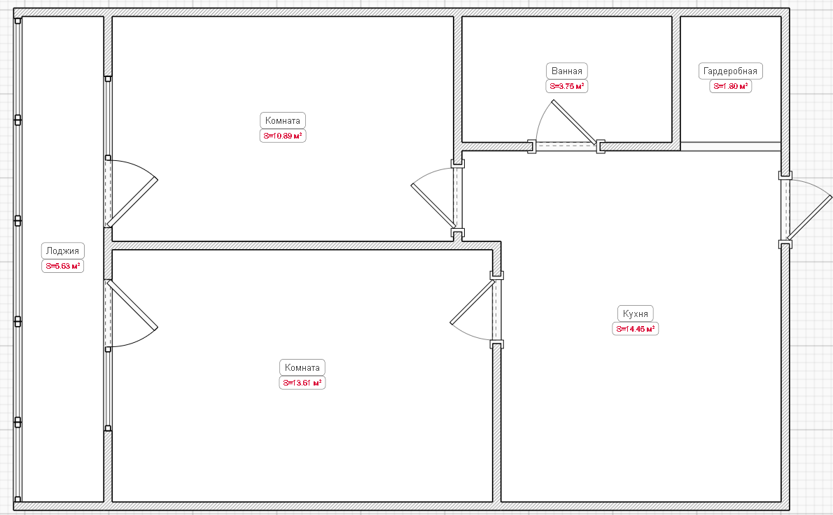 2-комнатная 44.7 м2 в ЖК undefined корпус null этаж 2