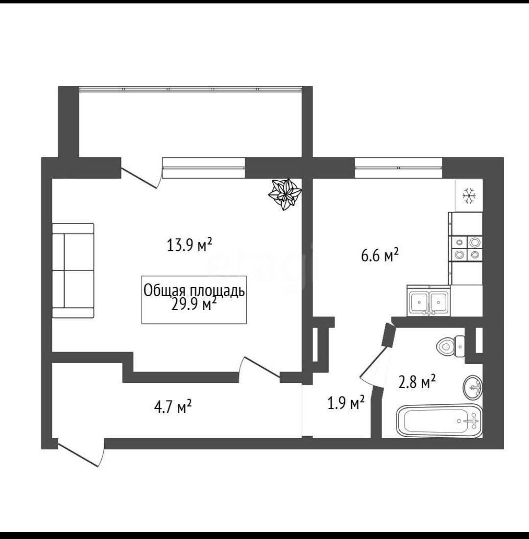 1-комнатная 29.9 м2 в ЖК undefined корпус null этаж 9