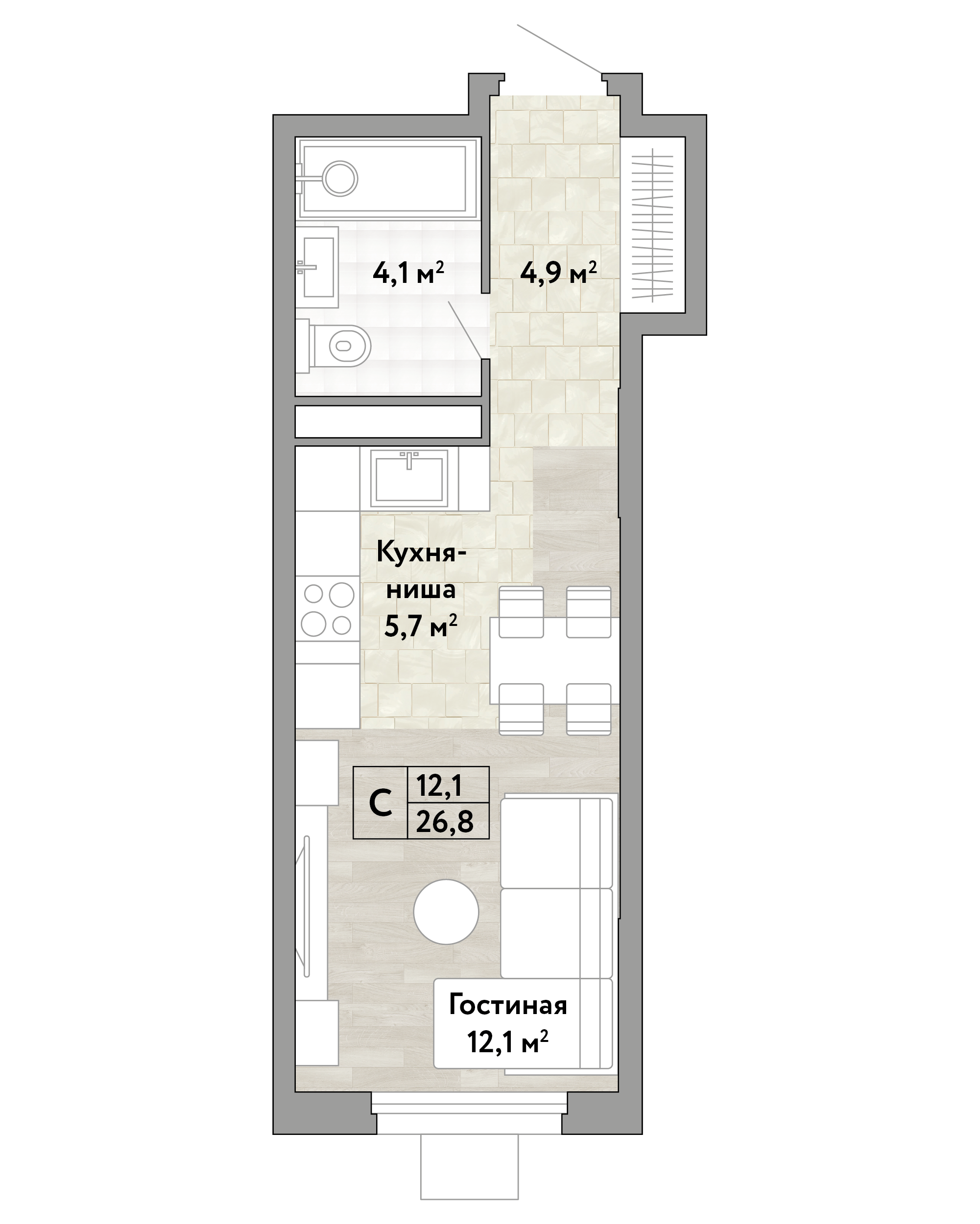 Студия 26 м2 в ЖК Новые Смыслы корпус null этаж 17