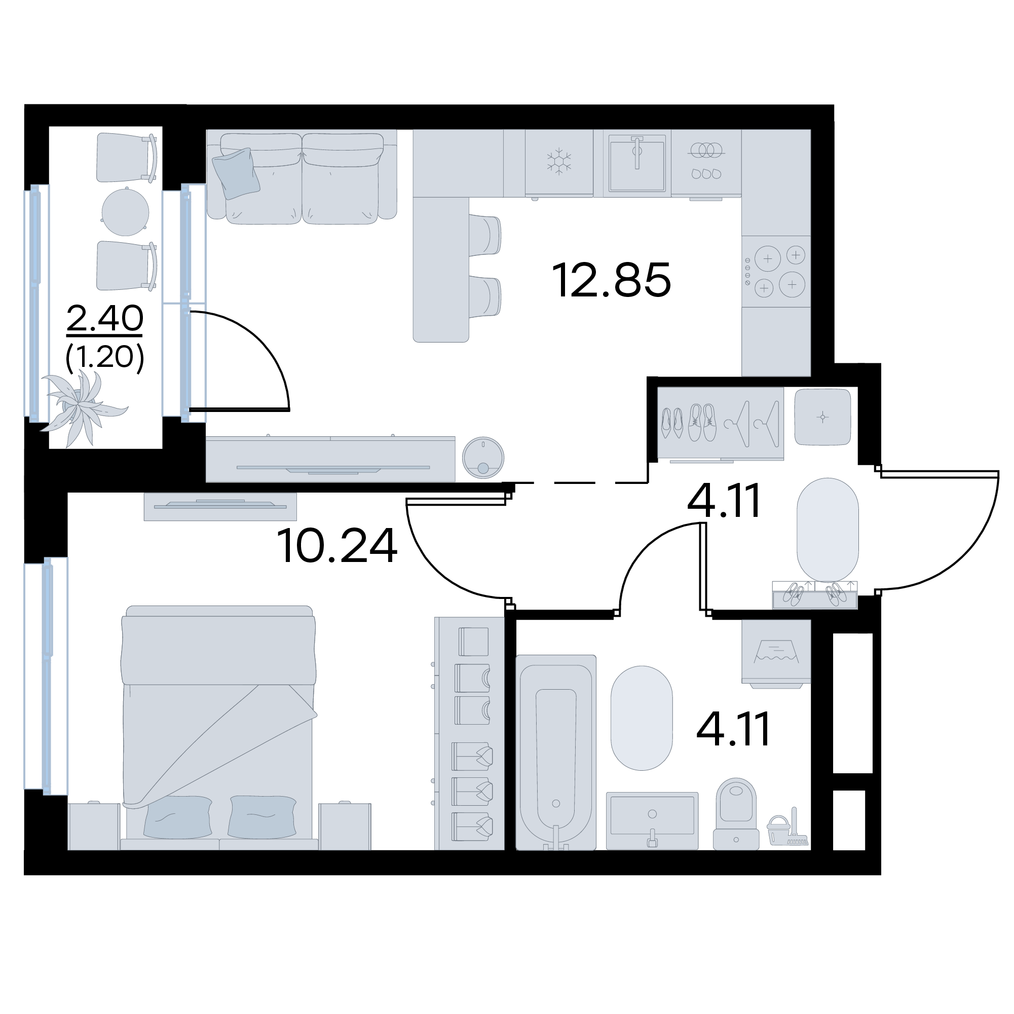 1-комнатная 32 м2 в ЖК Октябрьский корпус null этаж 13