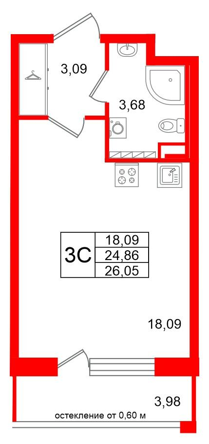 Студия 24 м2 в ЖК Univer City корпус null этаж 3
