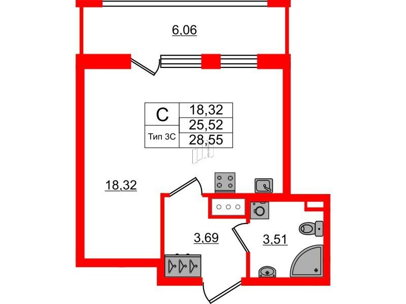 Студия 25 м2 в ЖК Сэтл Ривьера корпус null этаж 14