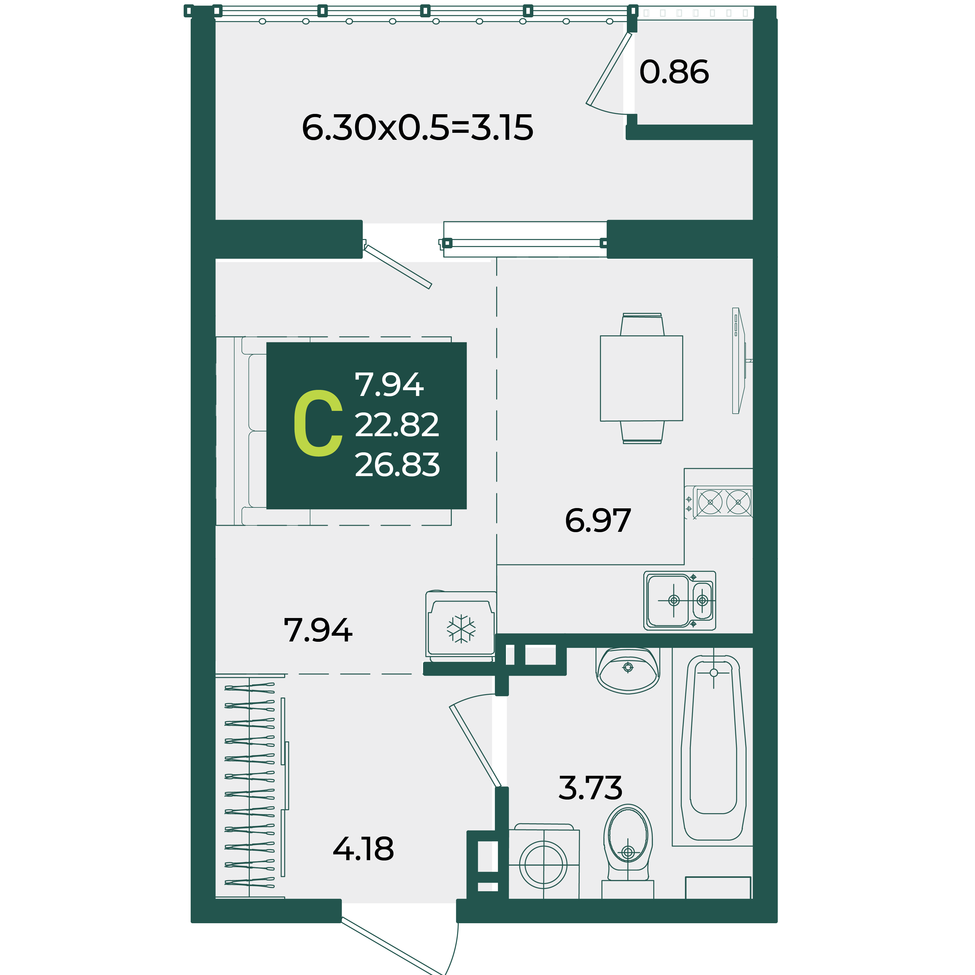 Студия 26 м2 в ЖК Образцово корпус null этаж 4