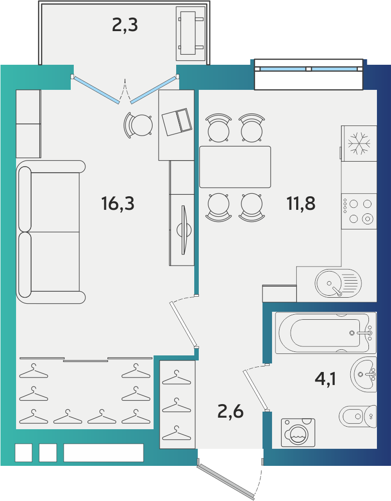 1-комнатная 35 м2 в ЖК Экополис корпус null этаж 9