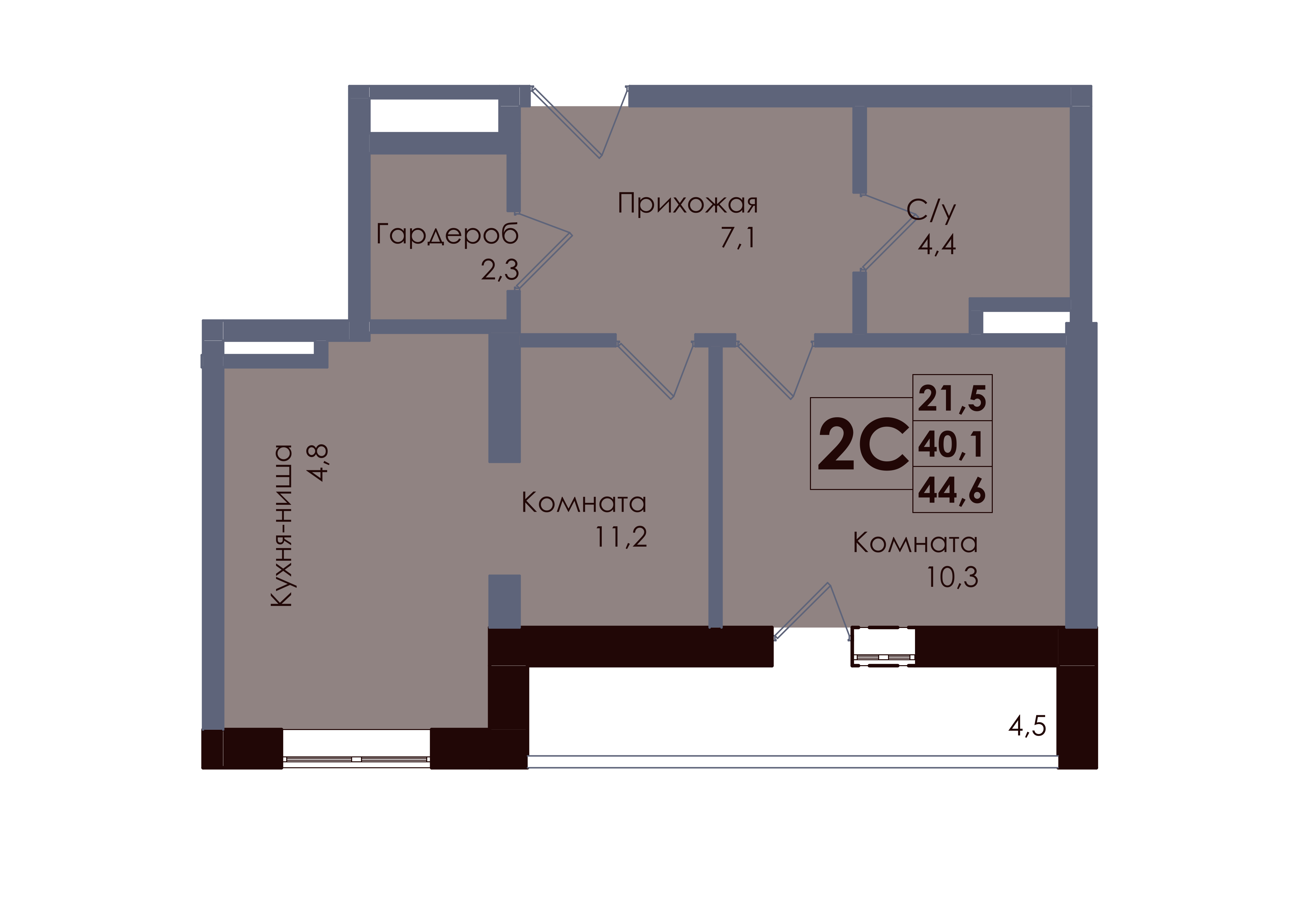 Студия 42 м2 в ЖК Академия корпус null этаж 13