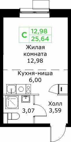 Студия 25 м2 в ЖК Кит корпус null этаж 23