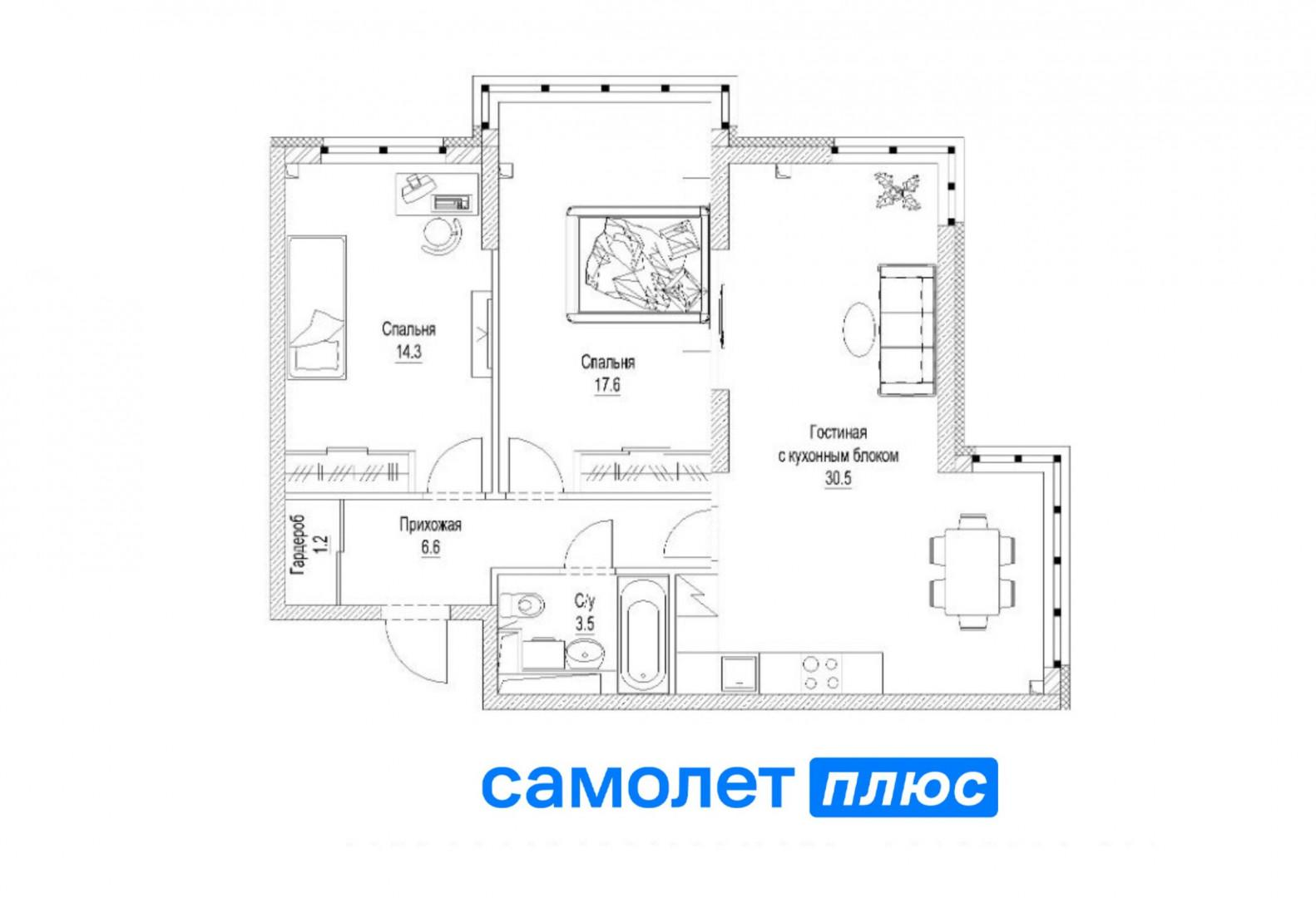 3-комнатная 76.6 м2 в ЖК undefined корпус null этаж 13